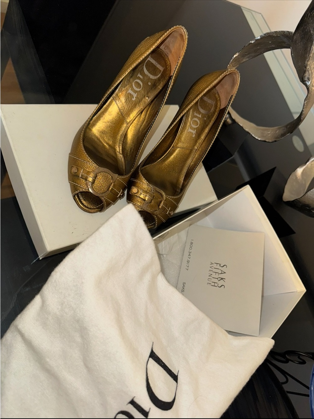 Dior Women's Gold Peep-Toe Heels